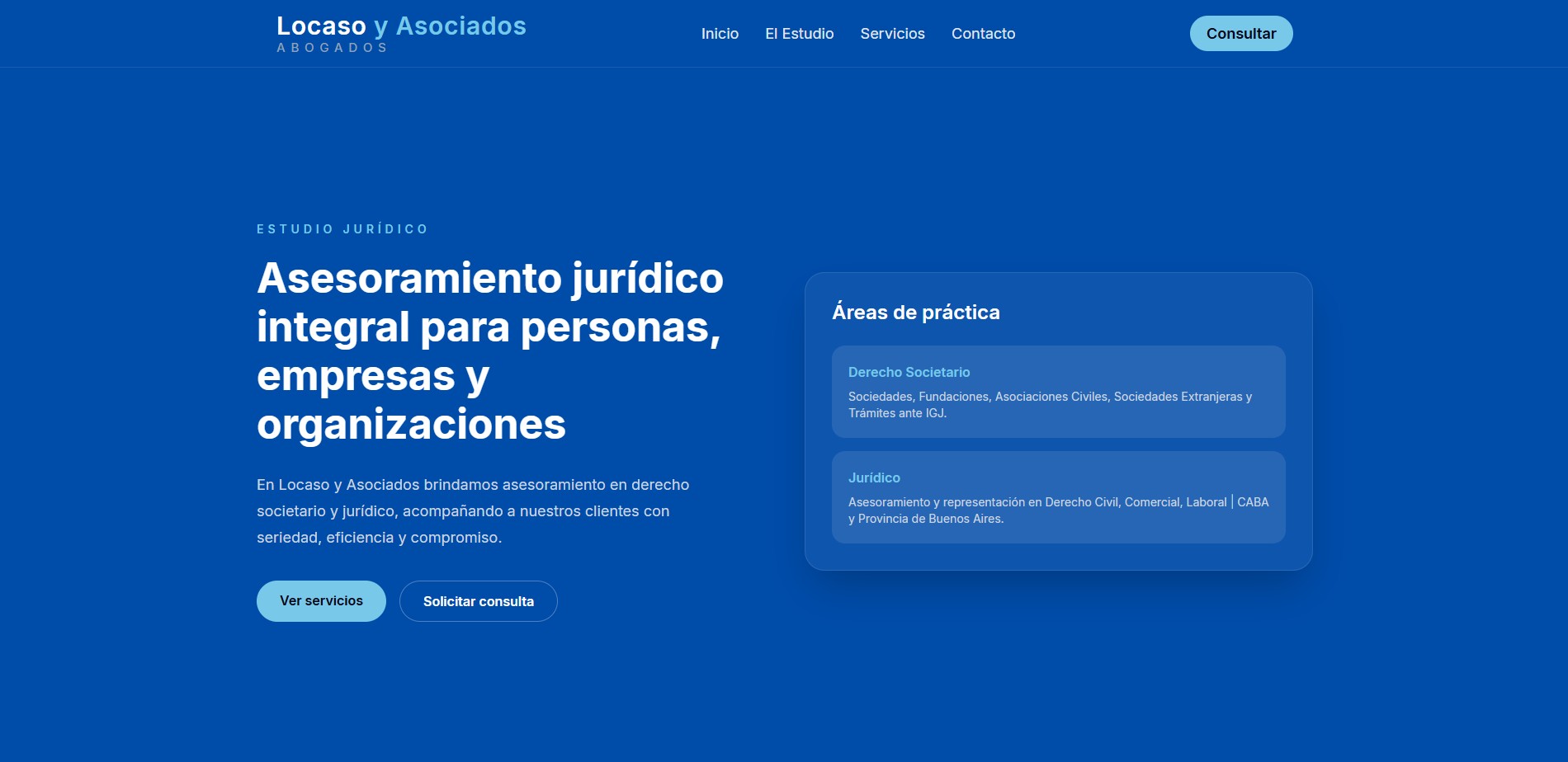 Vista del sitio web de Locaso y Asociados