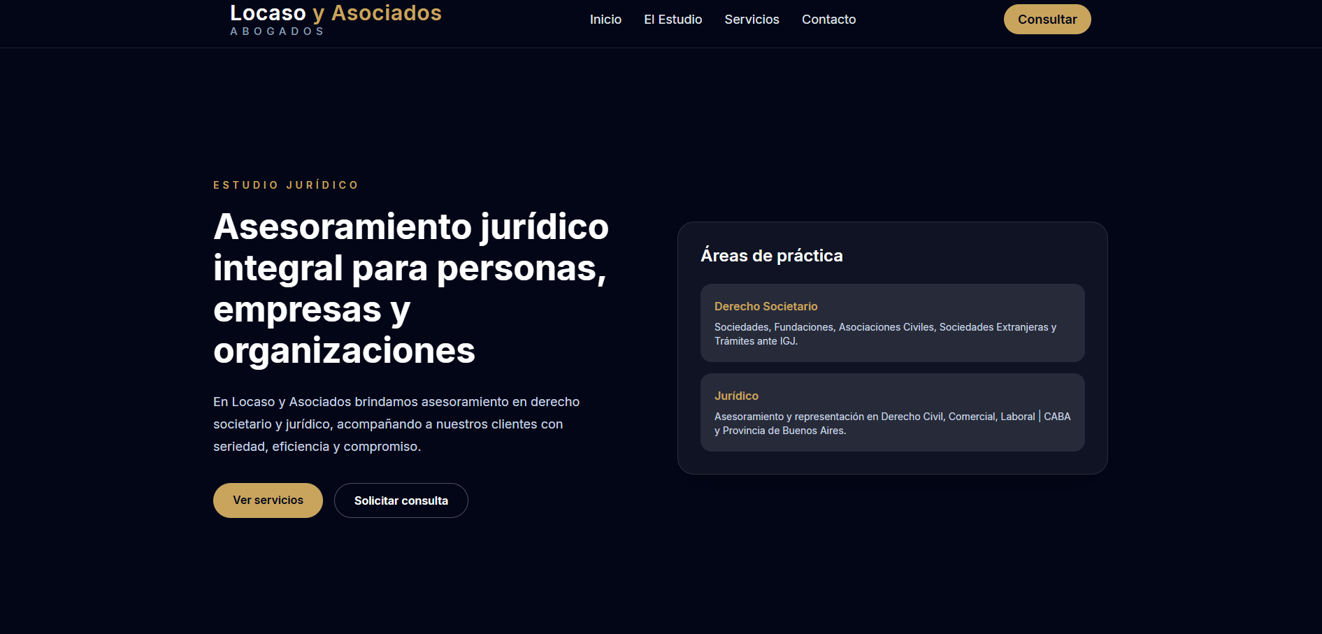 Vista del sitio web de Locaso y Asociados