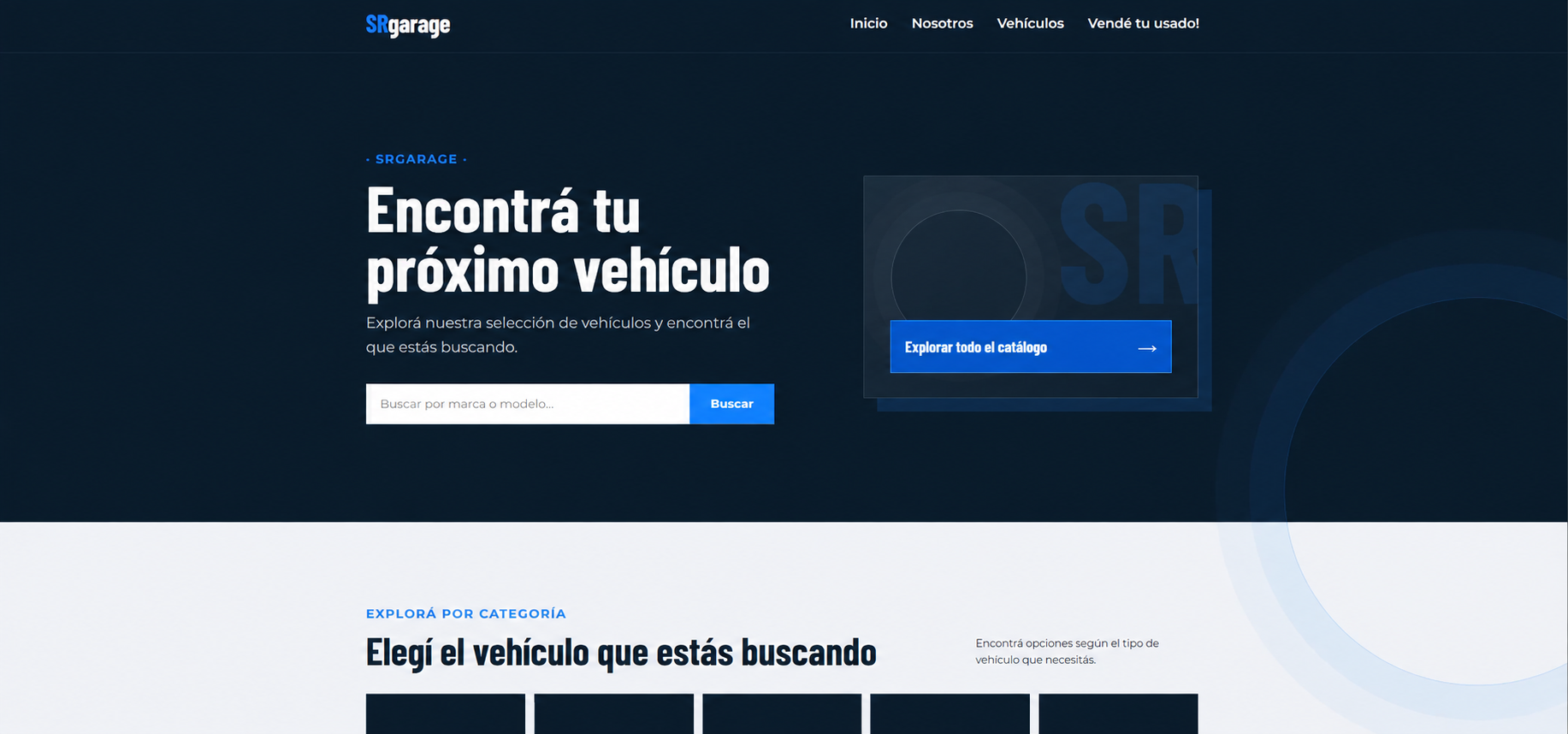 Vista del sitio web de SRgarage