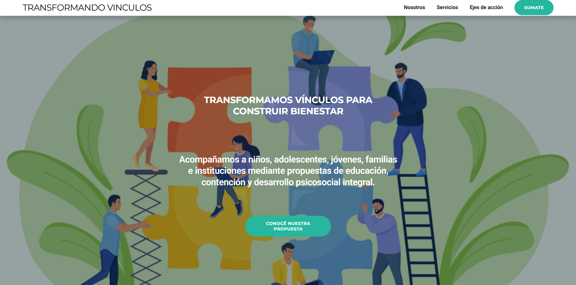 Vista del sitio web de Fundación Transformando Vínculos